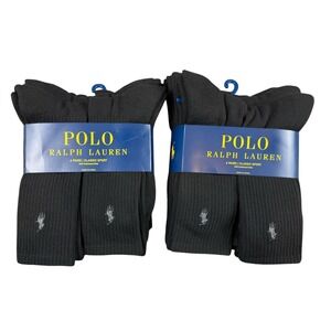 POLO RALPH LAUREN Crew Socks Mens Black 12 Pair Classic Sport Cushioned